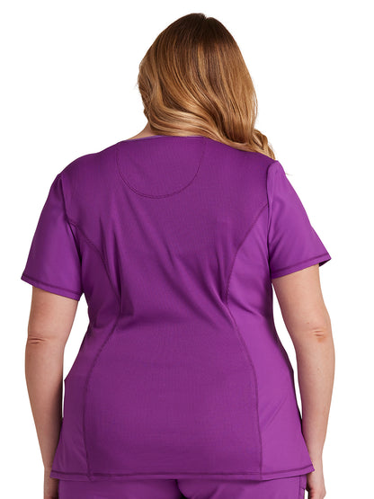 Women's Stretch Rib-knit Back Panel Round Neck Top - 2624A - Bright Violet