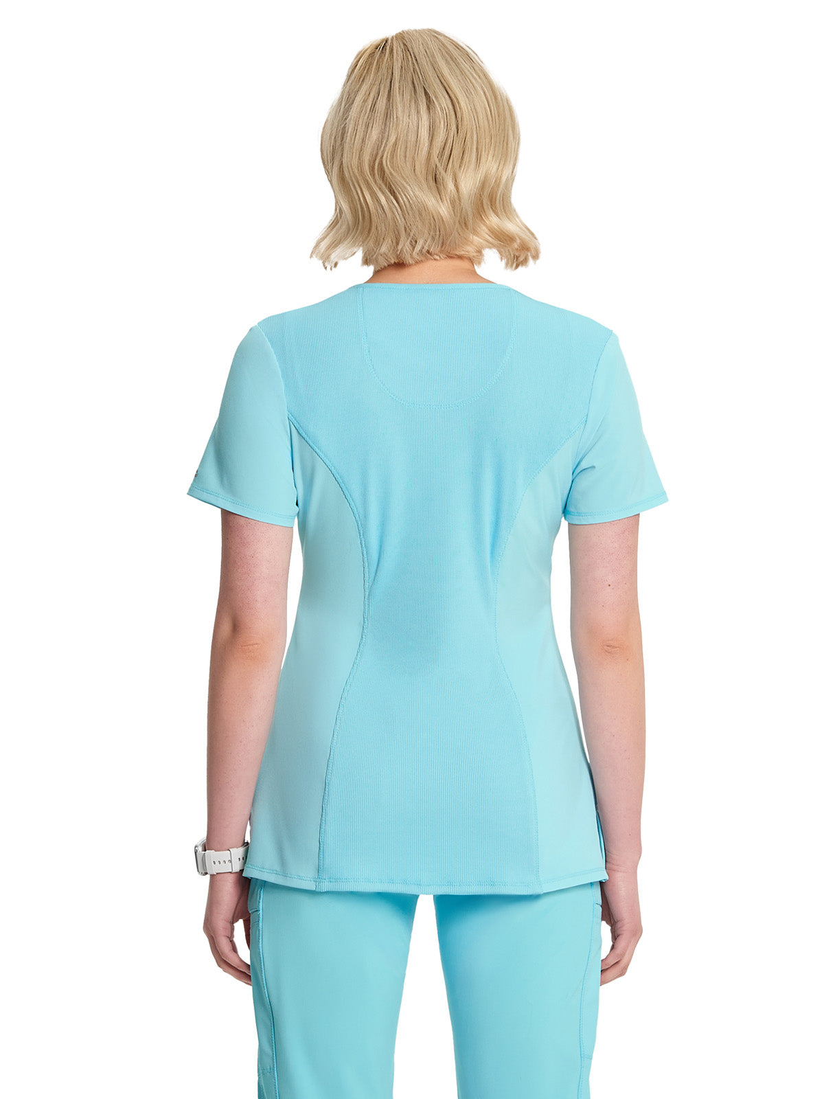 Women's Stretch Rib-knit Back Panel Round Neck Top - 2624A - Cloud Blue