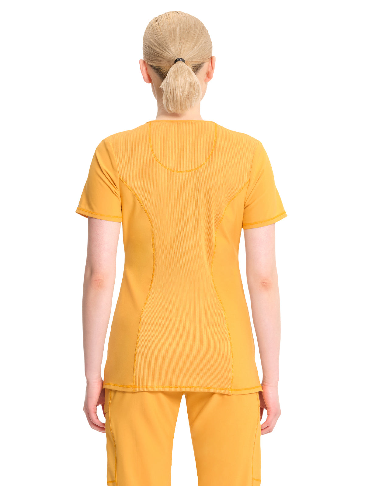 Women's Stretch Rib-knit Back Panel Round Neck Top - 2624A - Gold Rush