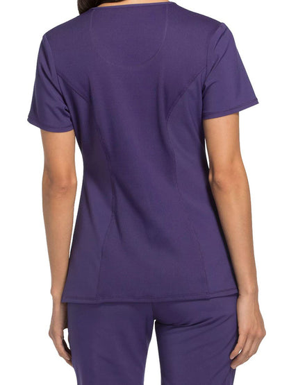 Women's Stretch Rib-knit Back Panel Round Neck Top - 2624A - Grape