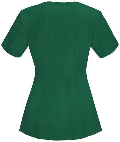 Women's Stretch Rib-knit Back Panel Round Neck Top - 2624A - Hunter Green