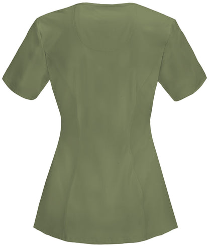 Women's Stretch Rib-knit Back Panel Round Neck Top - 2624A - Olive