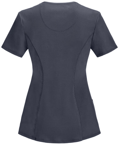 Women's Stretch Rib-knit Back Panel Round Neck Top - 2624A - Pewter