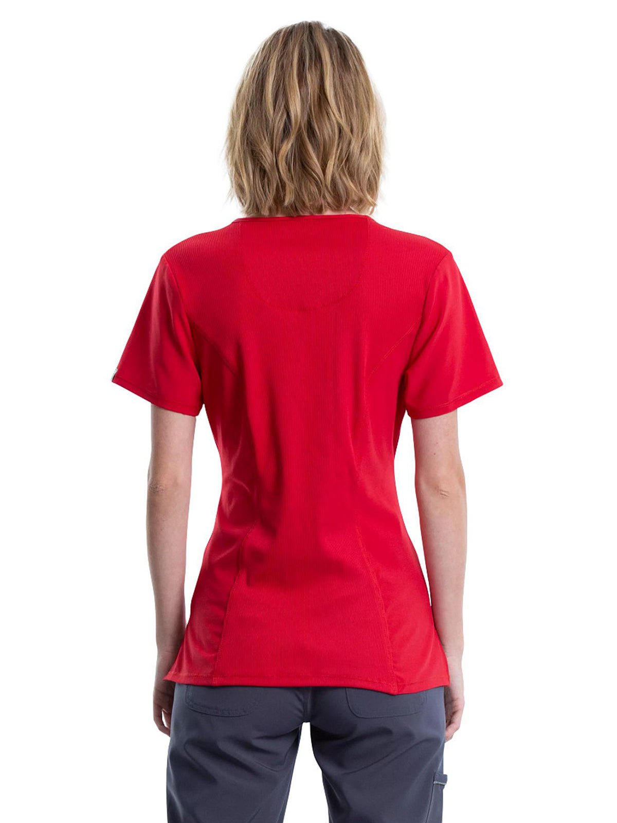 Women's Stretch Rib-knit Back Panel Round Neck Top - 2624A - Red