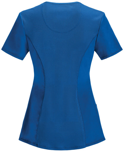 Women's Stretch Rib-knit Back Panel Round Neck Top - 2624A - Royal