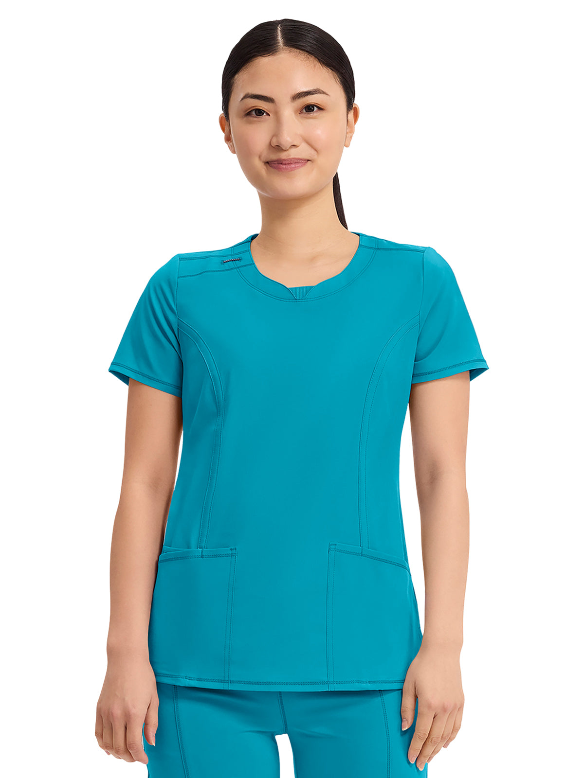 Women's 3-Pocket Round Neck Top - 2624A - Scuba Blue