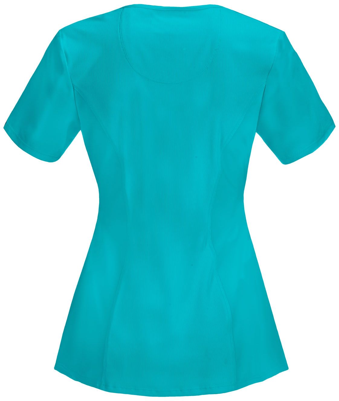 Women's Stretch Rib-knit Back Panel Round Neck Top - 2624A - Teal Blue