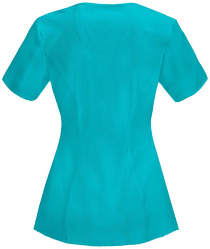 Women's Stretch Rib-knit Back Panel Round Neck Top - 2624A - Teal Blue