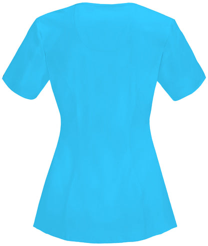 Women's Stretch Rib-knit Back Panel Round Neck Top - 2624A - Turquoise