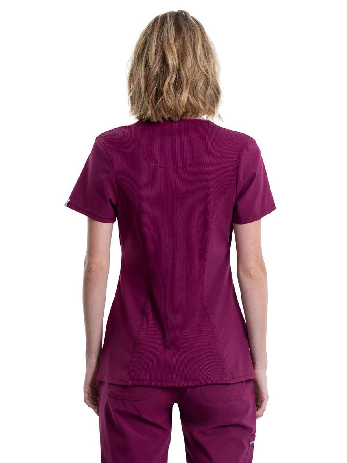 Women's Stretch Rib-knit Back Panel Round Neck Top - 2624A - Wine