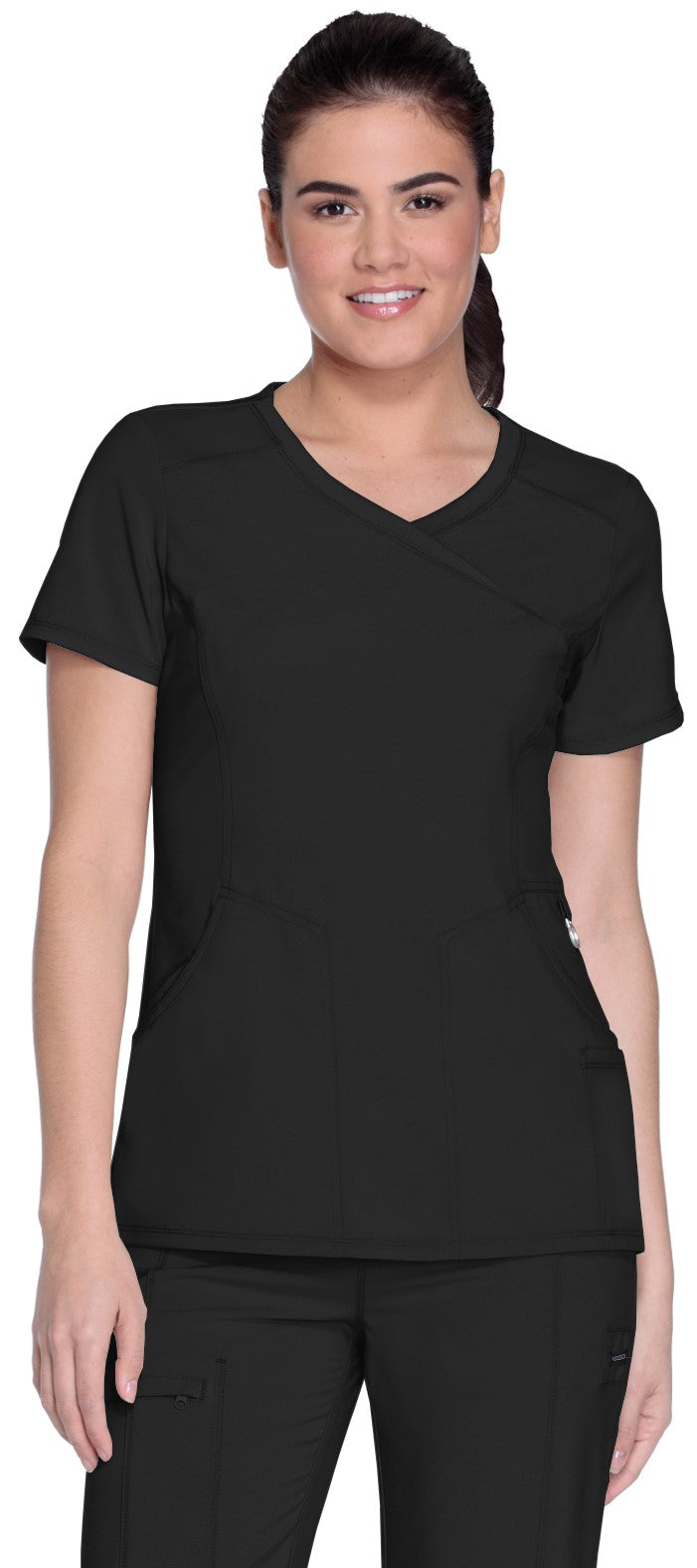 Women's 4-Pocket Mock Wrap Scrub Top - 2625A - Black