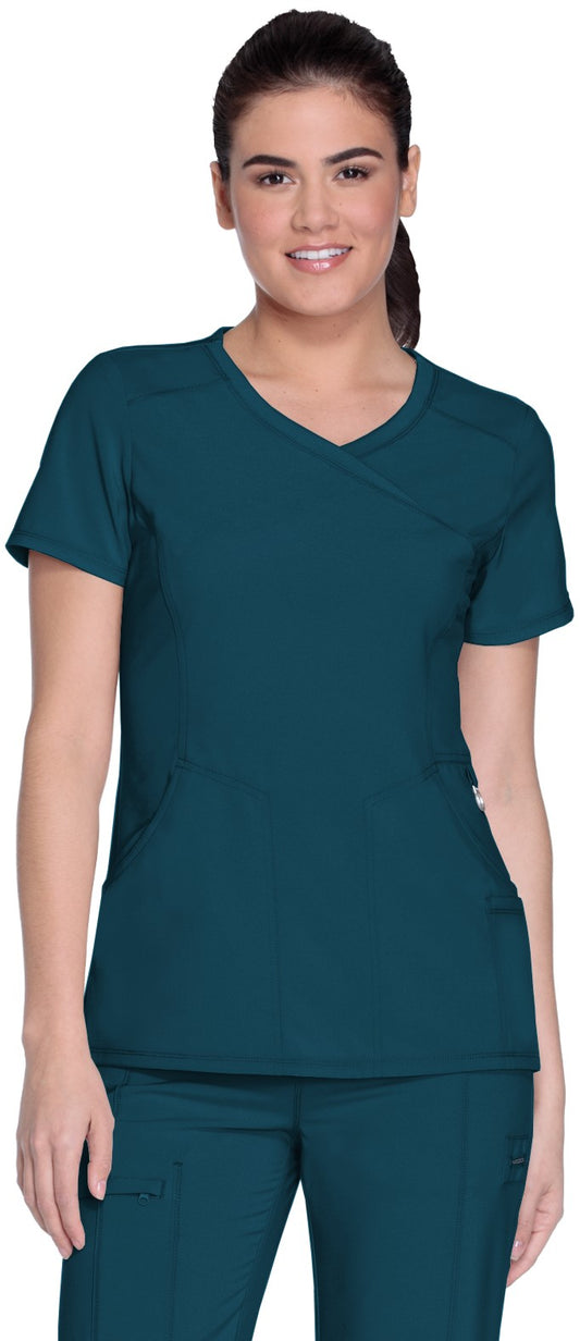 Women's 4-Pocket Mock Wrap Scrub Top - 2625A - Caribbean Blue