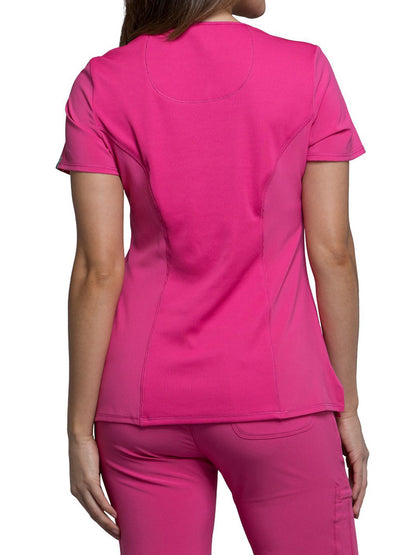 Women's 4-Pocket Mock Wrap Scrub Top - 2625A - Carmine Pink