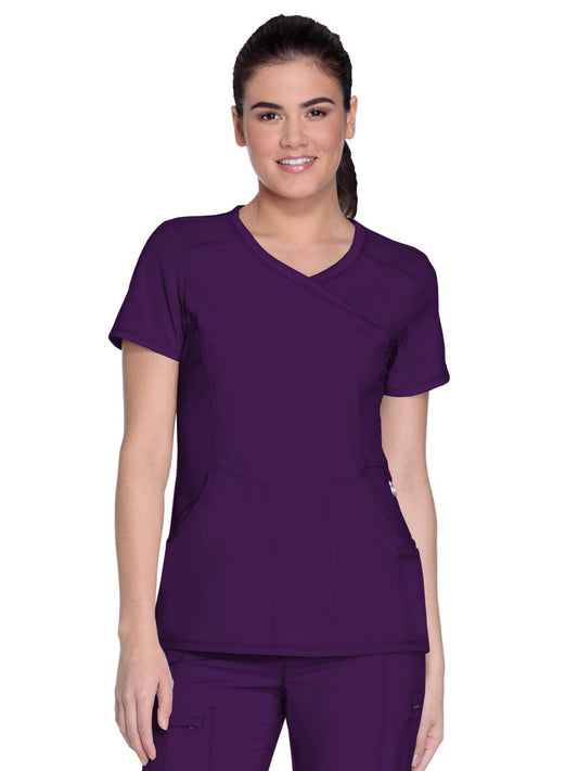 Women's 4-Pocket Mock Wrap Scrub Top - 2625A - Eggplant