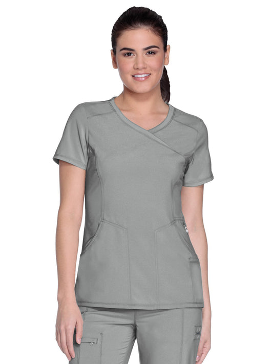 Women's 4-Pocket Mock Wrap Scrub Top - 2625A - Grey