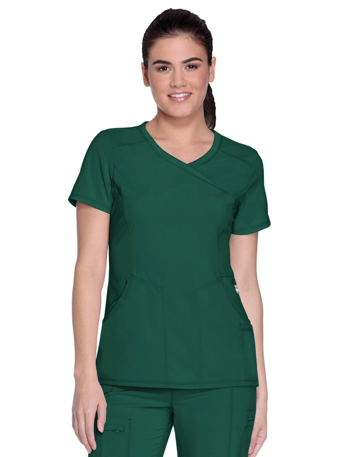 Women's 4-Pocket Mock Wrap Scrub Top - 2625A - Hunter Green