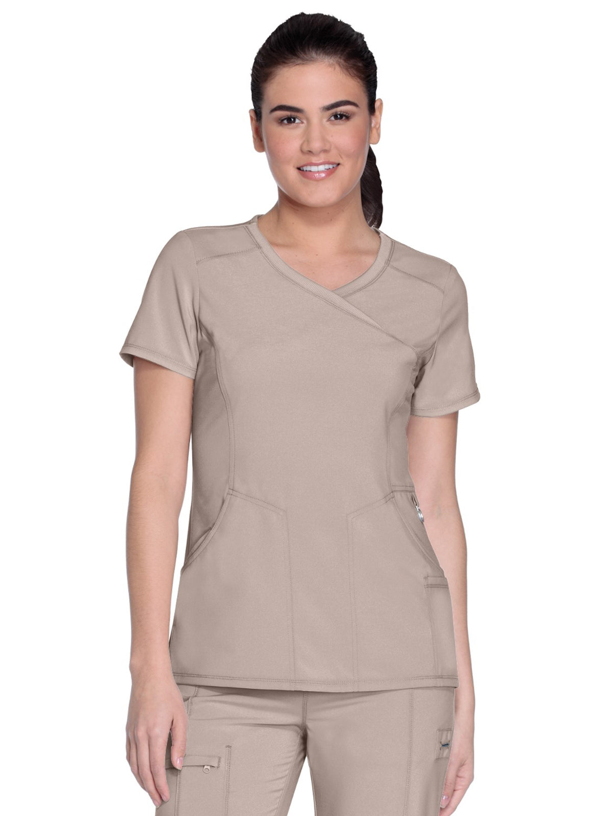 Women's 4-Pocket Mock Wrap Scrub Top - 2625A - Khaki