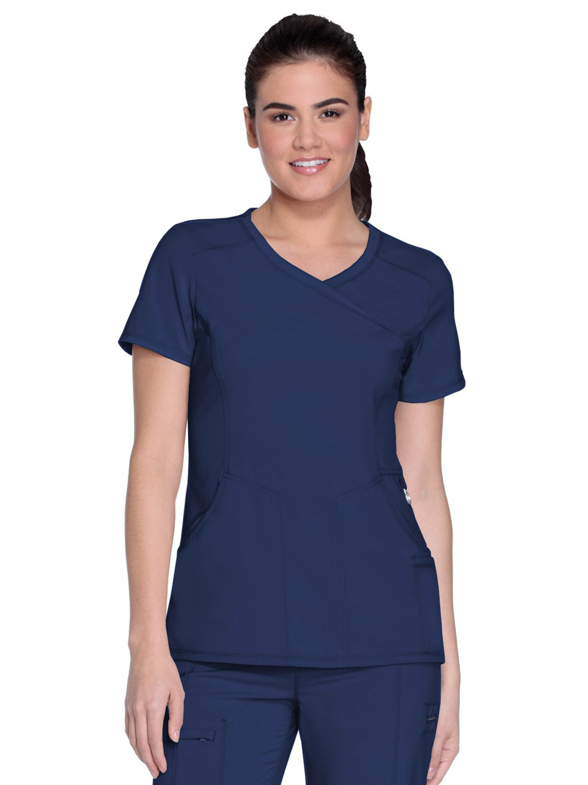 Women's 4-Pocket Mock Wrap Scrub Top - 2625A - Navy