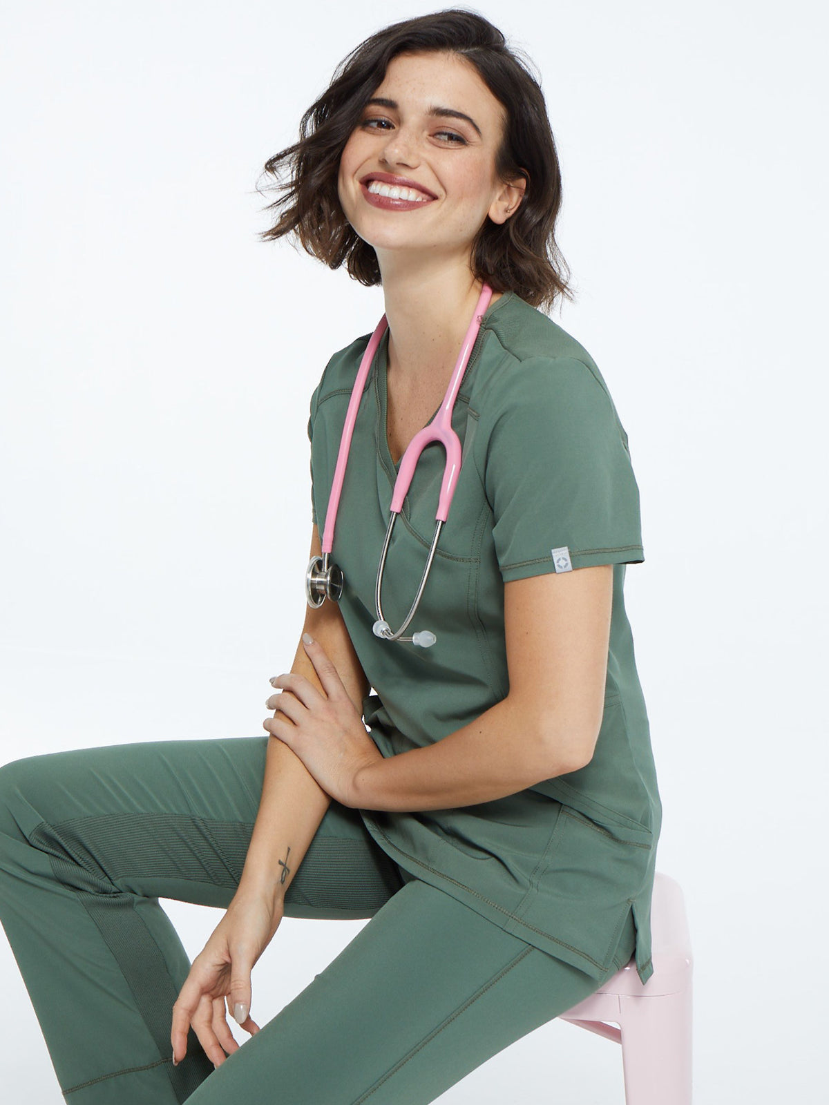 Women's 4-Pocket Mock Wrap Scrub Top - 2625A - Olive