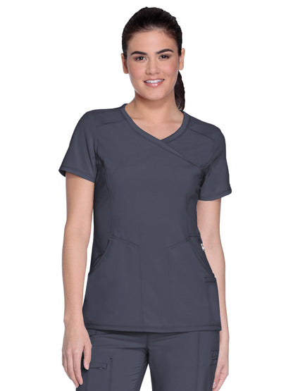 Women's 4-Pocket Mock Wrap Scrub Top - 2625A - Pewter