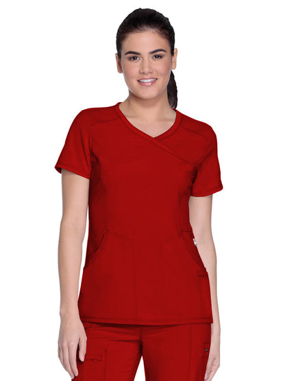 Women's 4-Pocket Mock Wrap Scrub Top - 2625A - Red