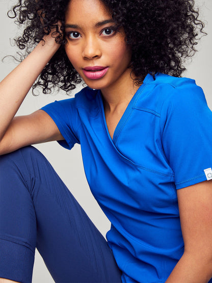 Women's 4-Pocket Mock Wrap Scrub Top - 2625A - Royal