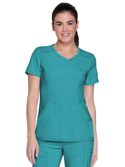 Women's 4-Pocket Mock Wrap Scrub Top - 2625A - Teal Blue