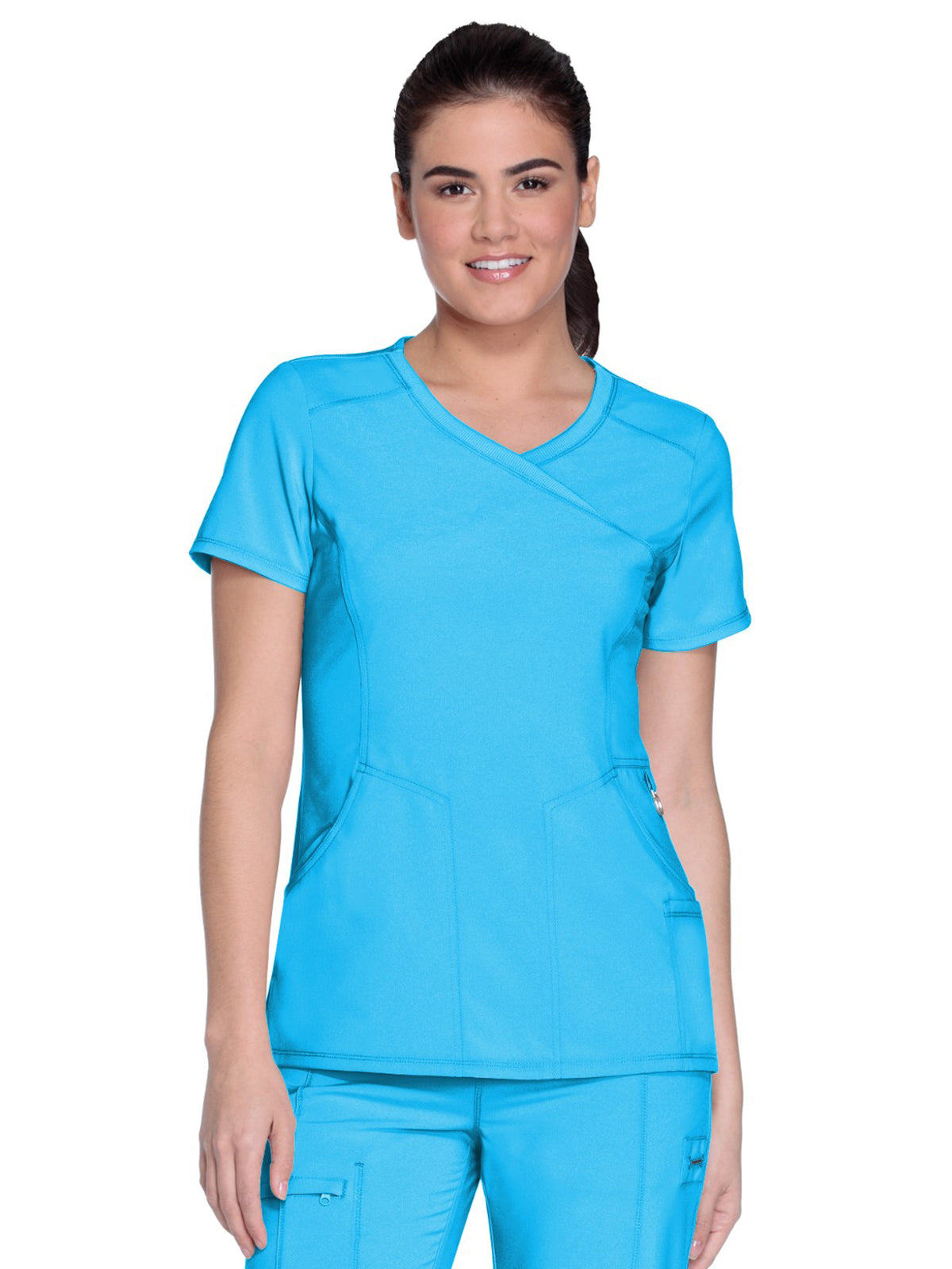 Women's 4-Pocket Mock Wrap Scrub Top - 2625A - Turquoise