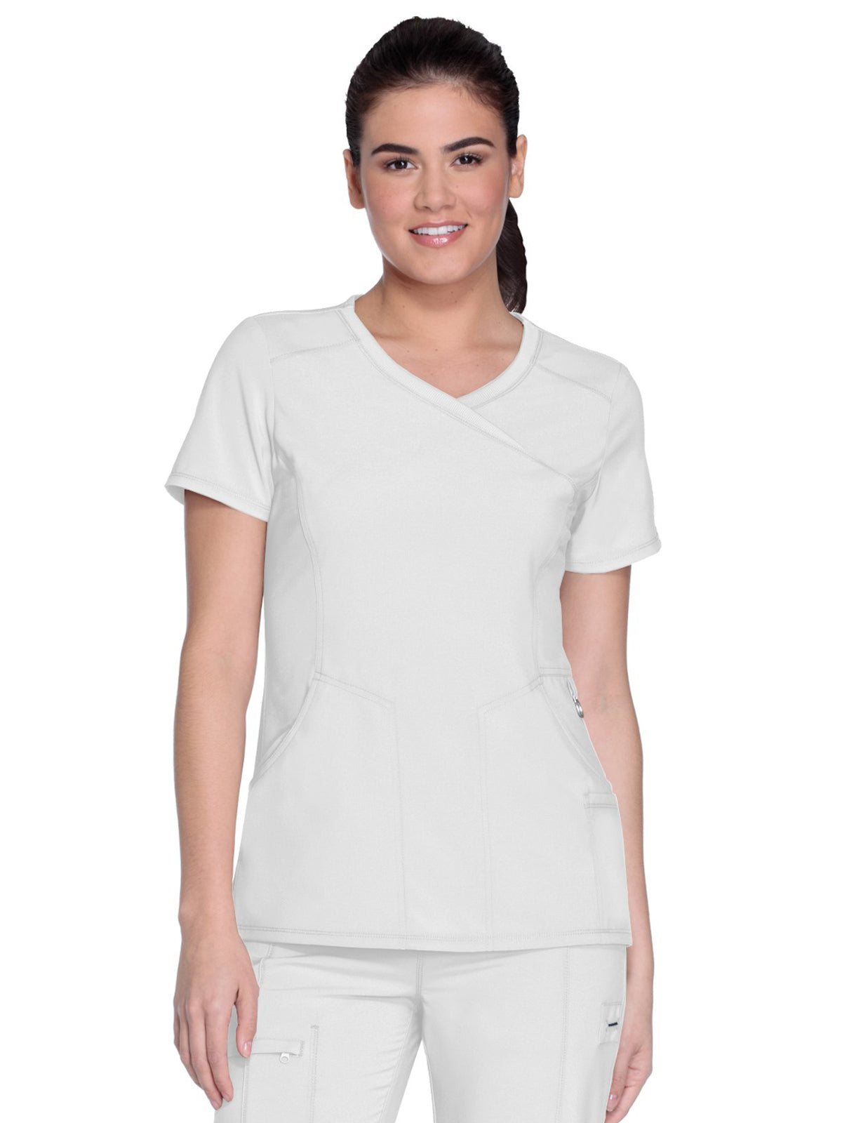 Women's 4-Pocket Mock Wrap Scrub Top - 2625A - White