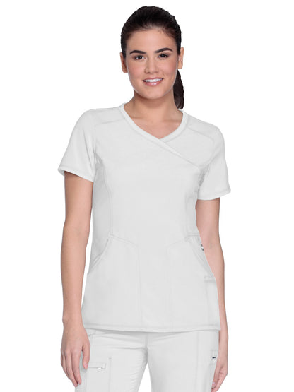 Women's 4-Pocket Mock Wrap Scrub Top - 2625A - White