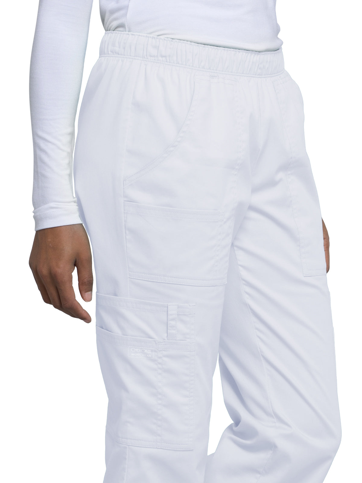 Women's Mid Rise Pull-On Cargo Scrub Pant - 4005 - White