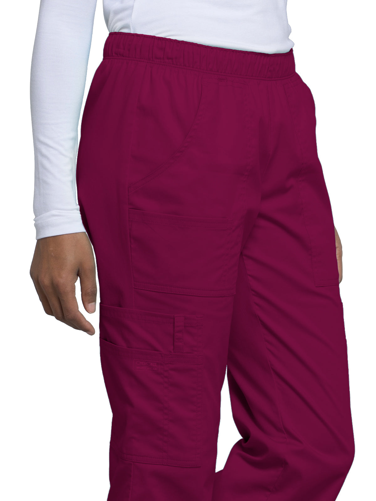 Women's Mid Rise Pull-On Cargo Scrub Pant - 4005 - Wine