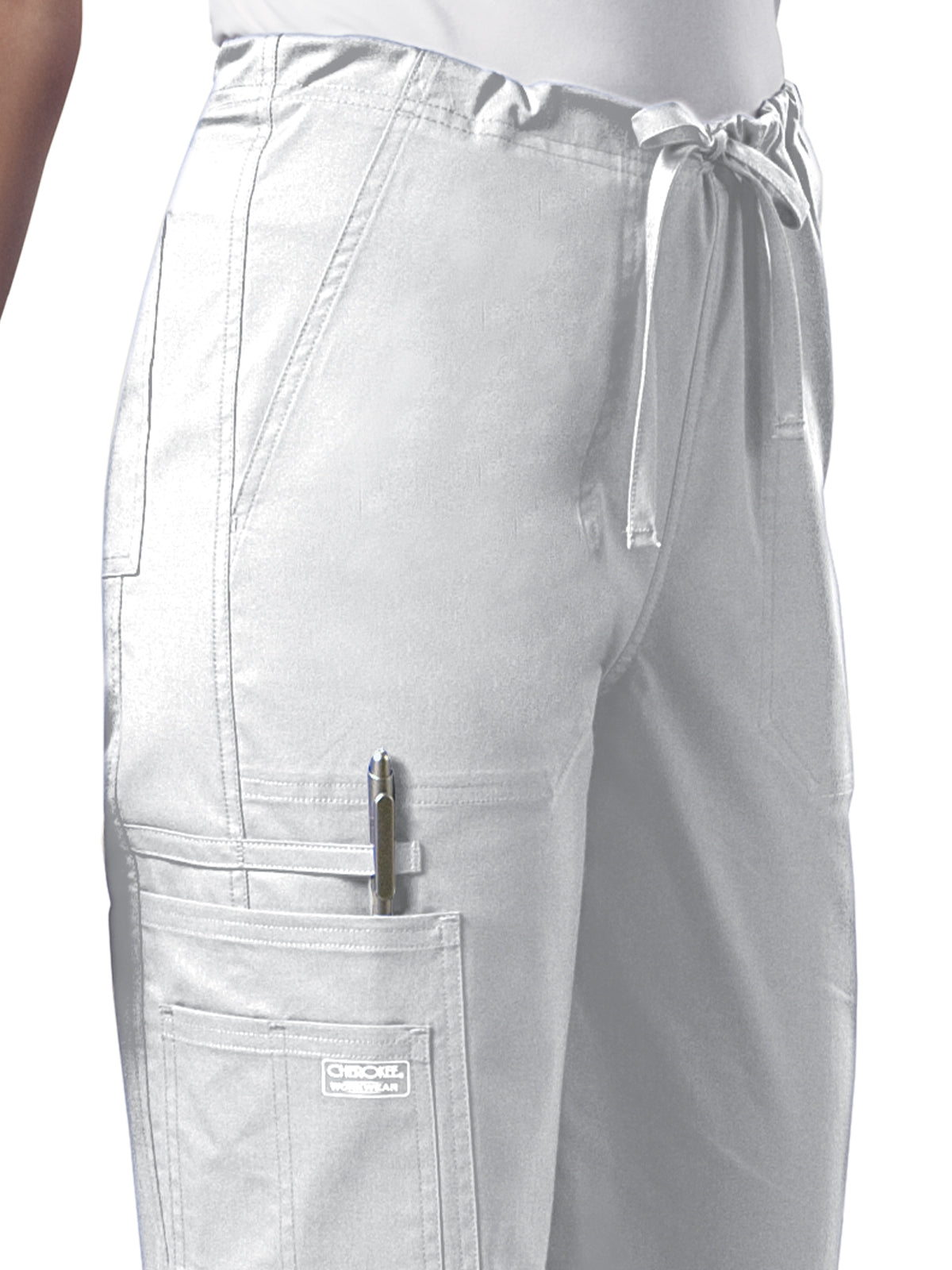 Unisex 5-Pocket Drawstring Cargo Scrub Pant - 4043 - White