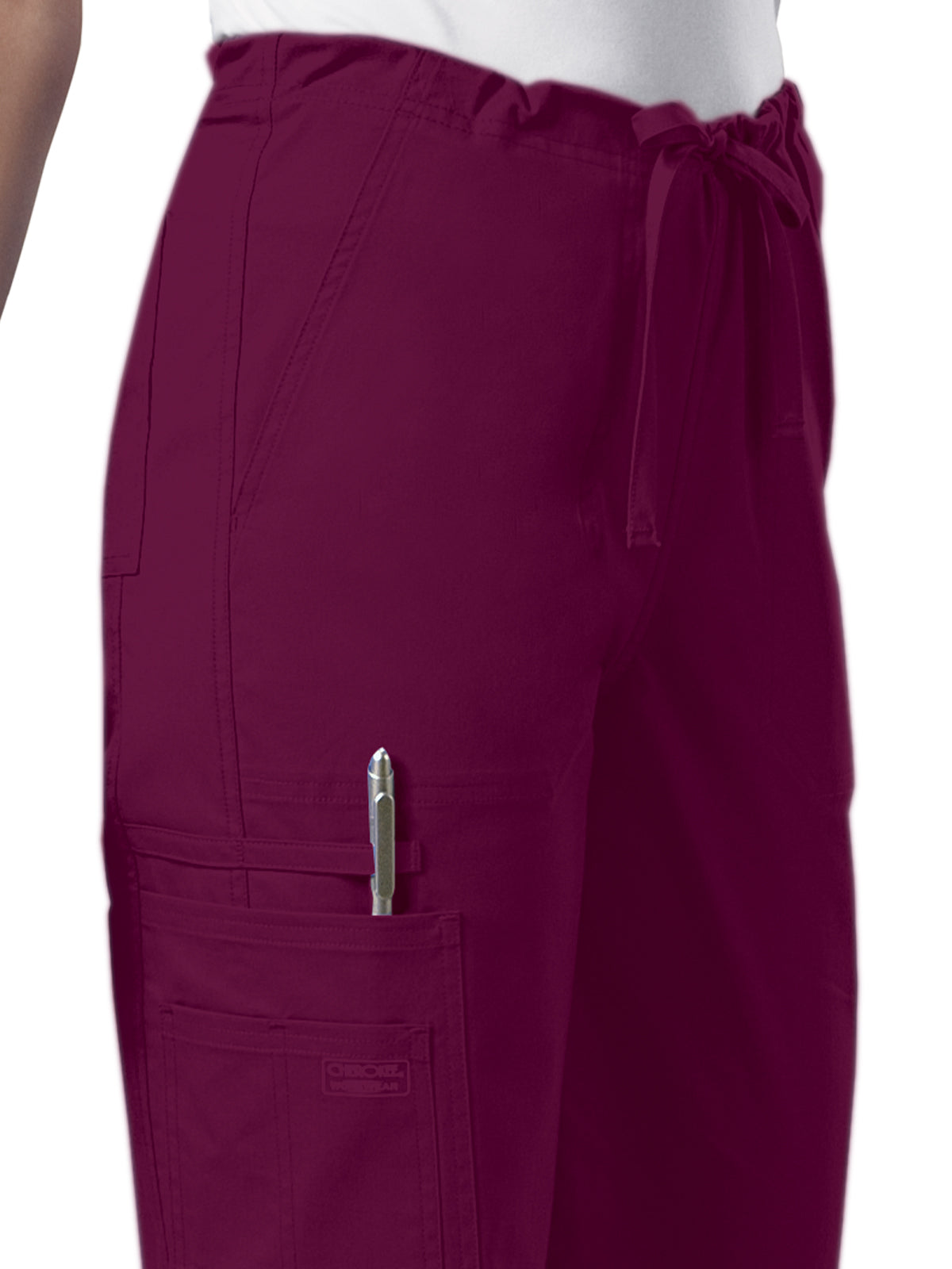 Unisex 5-Pocket Drawstring Cargo Scrub Pant - 4043 - Wine