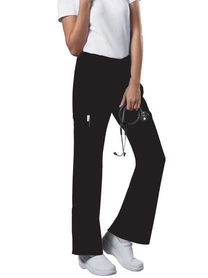 Women's Mid Rise Drawstring Cargo Scrub Pant - 4044 - Black