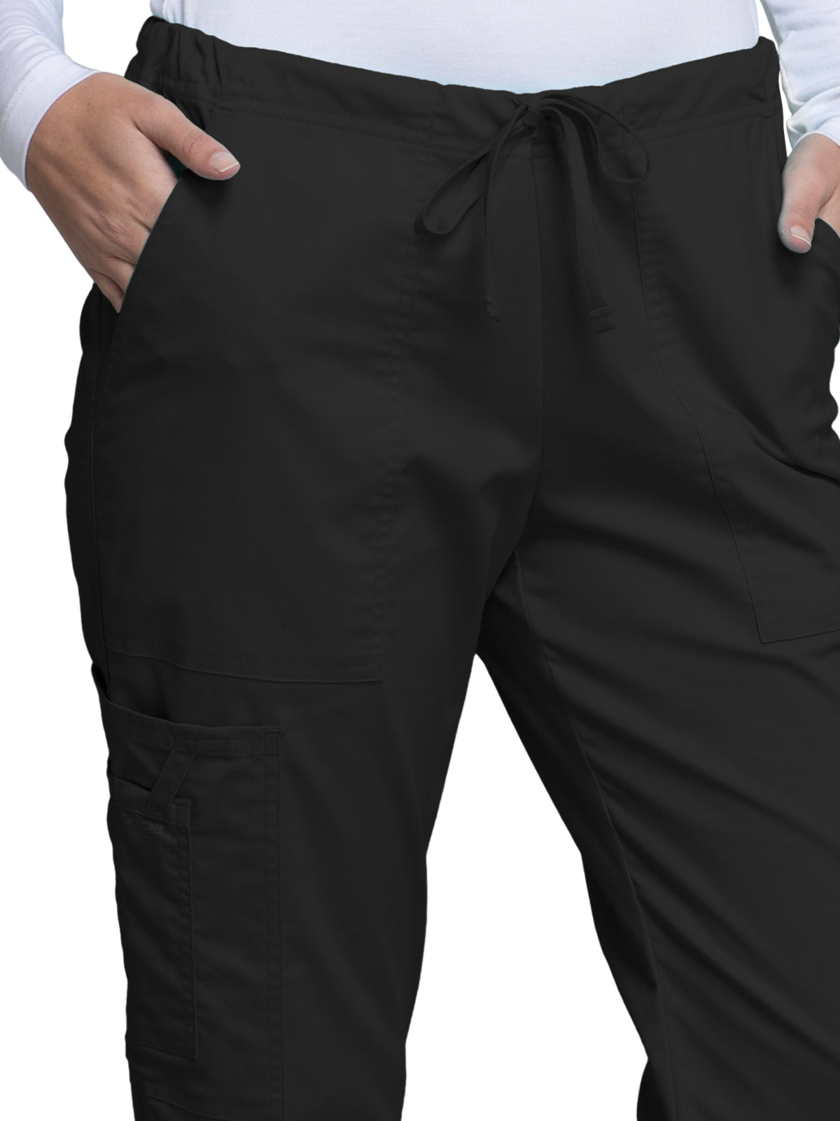 Women's Mid Rise Drawstring Cargo Scrub Pant - 4044 - Black