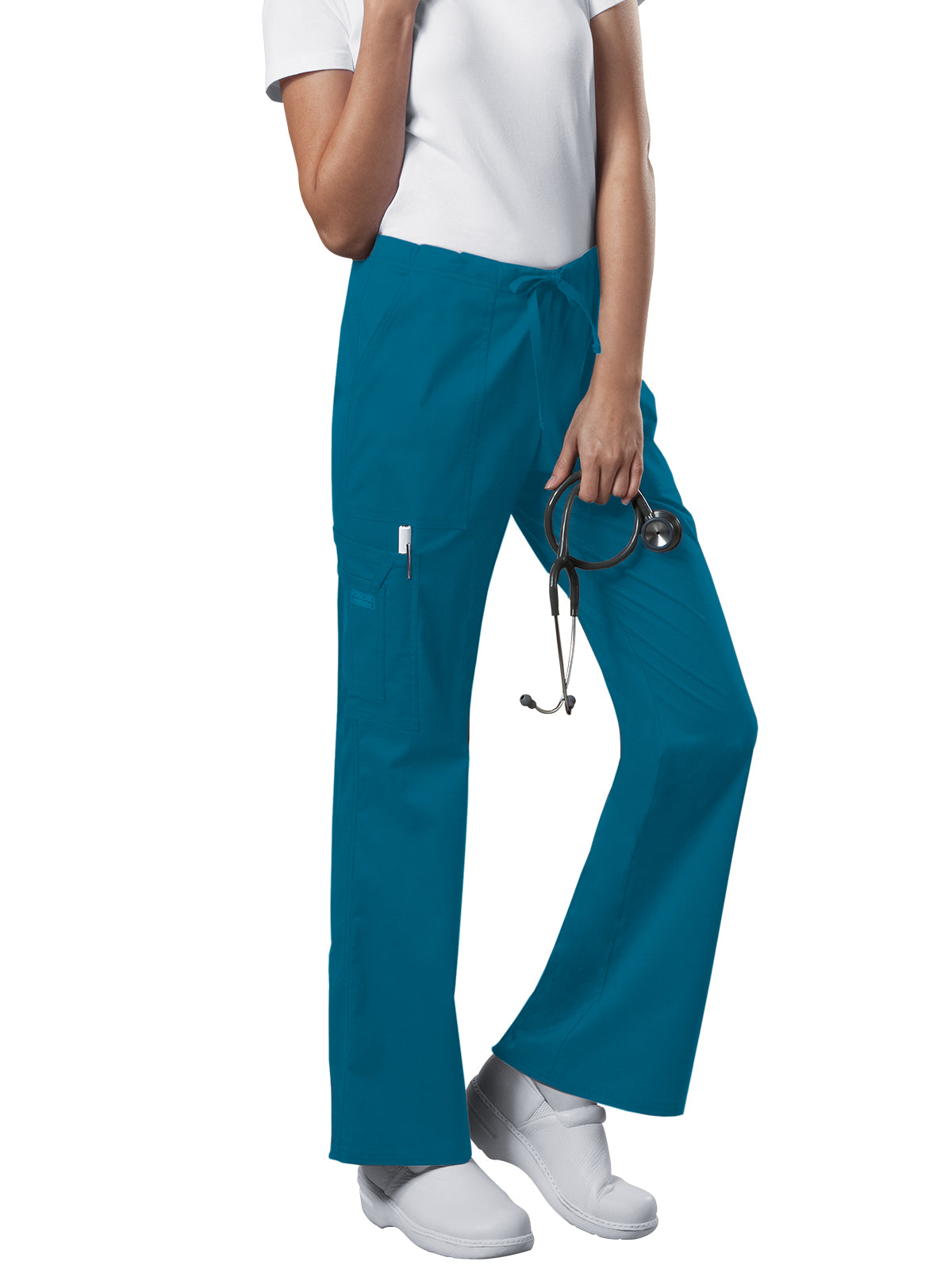 Women's Mid Rise Drawstring Cargo Scrub Pant - 4044 - Caribbean Blue