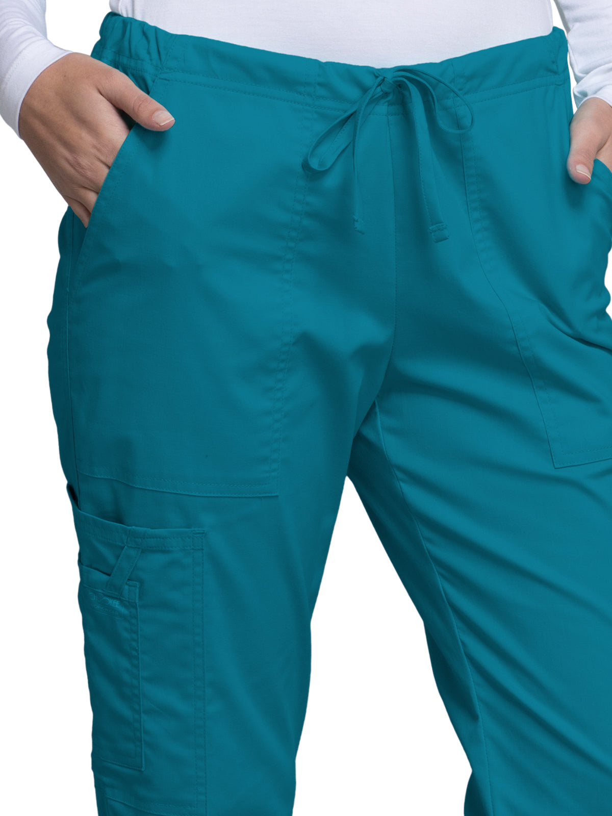 Women's Mid Rise Drawstring Cargo Scrub Pant - 4044 - Caribbean Blue