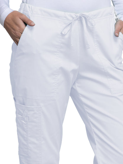 Women's Mid Rise Drawstring Cargo Scrub Pant - 4044 - White