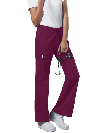 Women's Mid Rise Drawstring Cargo Scrub Pant - 4044 - Wine