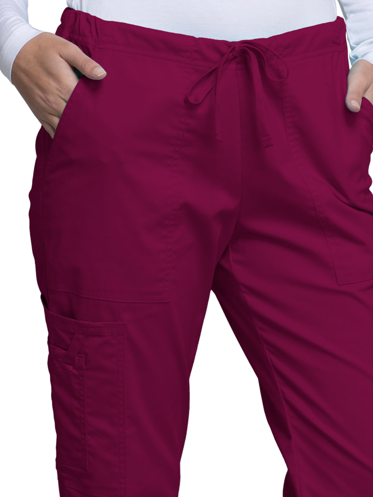 Women's Mid Rise Drawstring Cargo Scrub Pant - 4044 - Wine