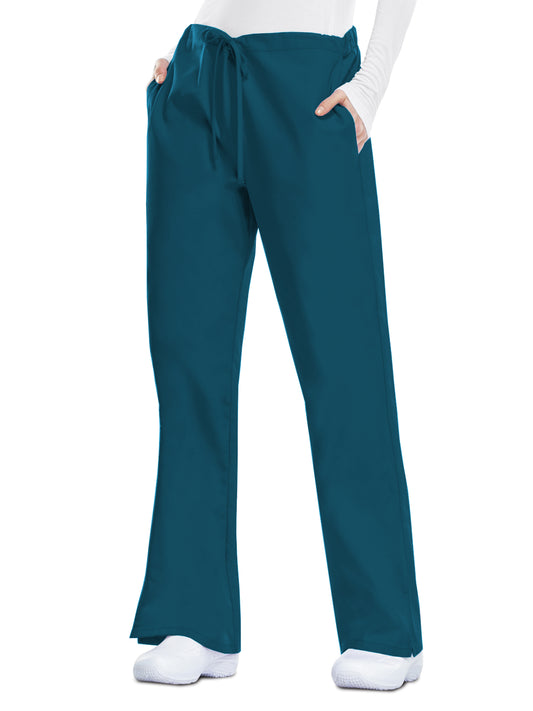 Women's Natural Rise Flare Leg Drawstring Pant - 4101 - Caribbean Blue