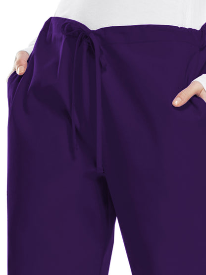 Women's Natural Rise Flare Leg Drawstring Pant - 4101 - Eggplant