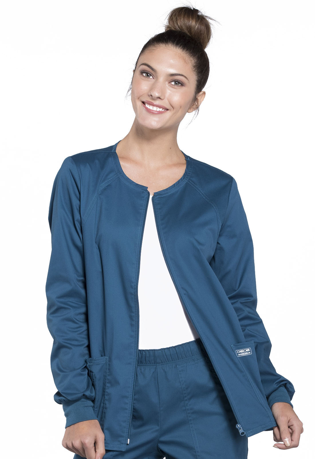 Women's 3-Pocket Zip Front Scrub Jacket - 4315 - Caribbean Blue