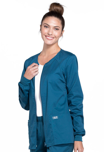 Women's 3-Pocket Zip Front Scrub Jacket - 4315 - Caribbean Blue