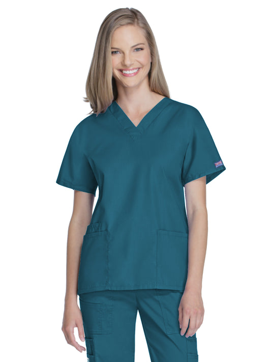 Women's 2-Pocket V-Neck Scrub Top - 4700 - Caribbean Blue