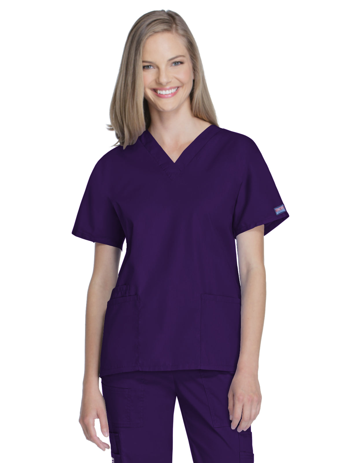Women's 2-Pocket V-Neck Top - 4700 - Eggplant