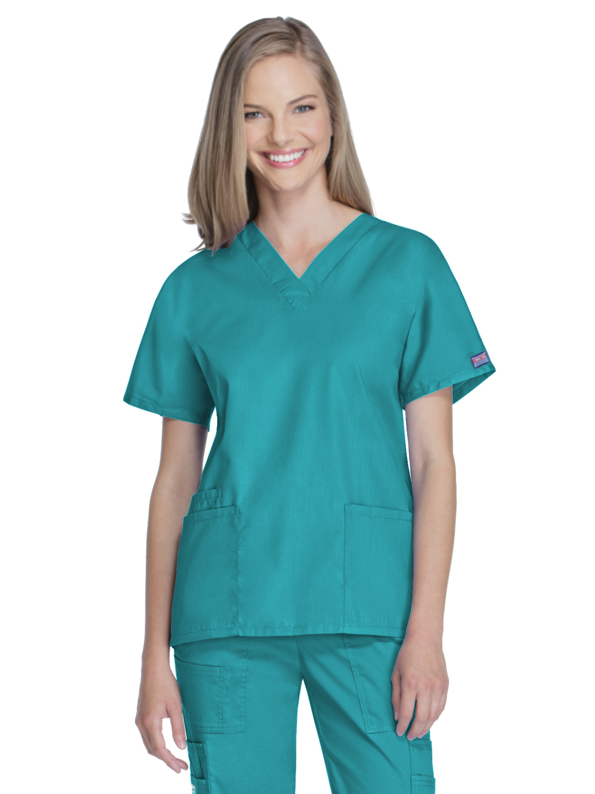 Women's 2-Pocket V-Neck Top - 4700 - Teal Blue