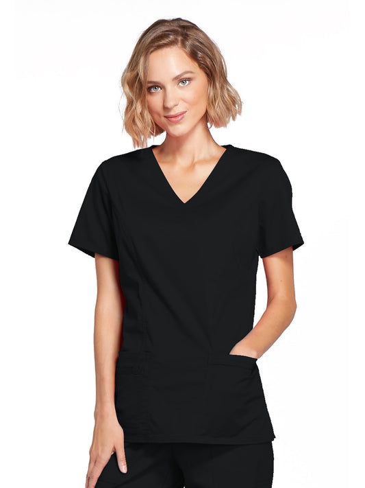 Women's 3-Pocket Mock Wrap Scrub Top - 4728 - Black