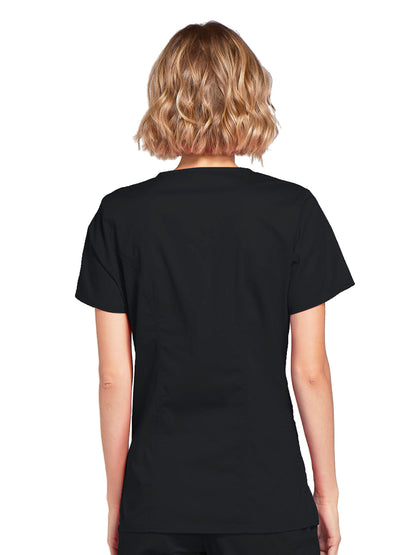 Women's 3-Pocket Mock Wrap Scrub Top - 4728 - Black